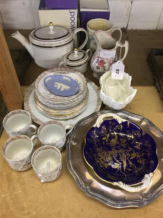 Five items of Coalport porcelain, Staffordshire floral jug and part Daisy teaset and 3 Wedgwood items